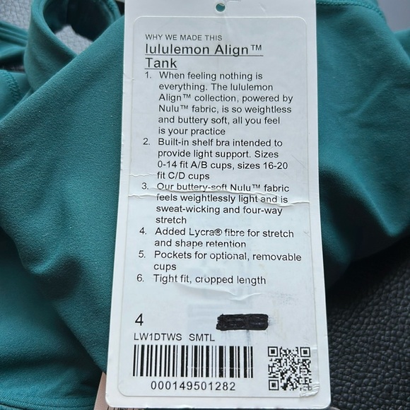 Lululemon Align Tank Top Light Support A B Cup Yoga Cropped Green Jasper 4 NEW - Picture 6 of 6